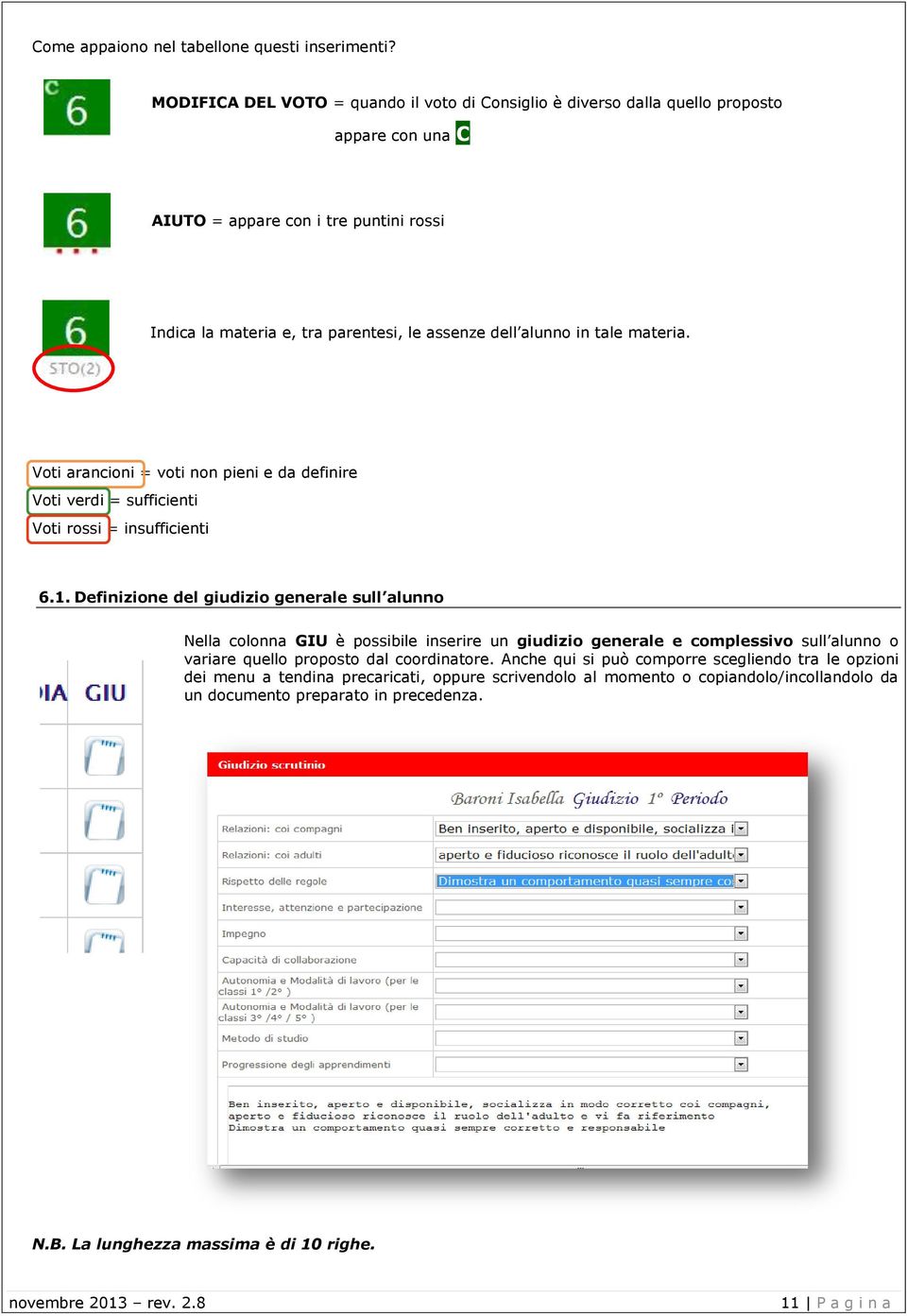 alunno in tale materia. Voti arancioni = voti non pieni e da definire Voti verdi = sufficienti Voti rossi = insufficienti 6.1.