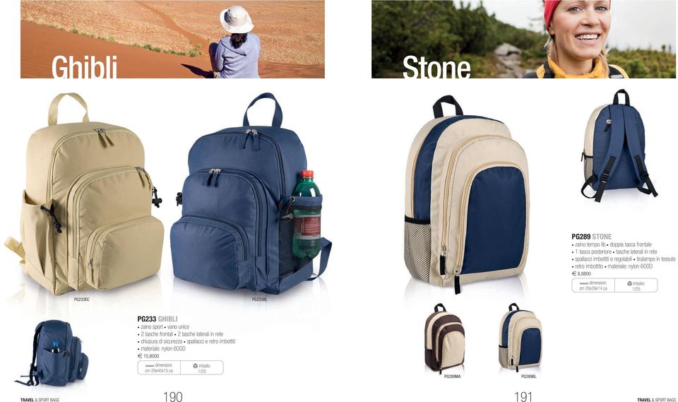 PG233EC PG233BL PG233 GHIBLI zaino sport vano unico 2 tasche frontali 2 tasche laterali in rete