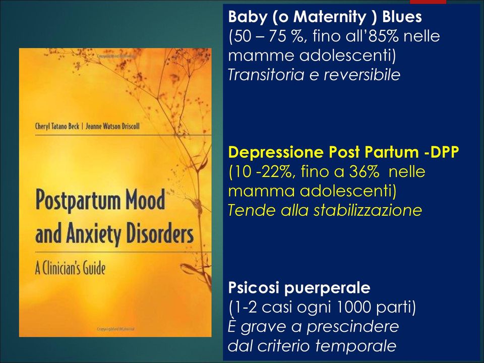 (10-22%, fino a 36% nelle mamma adolescenti) Tende alla stabilizzazione