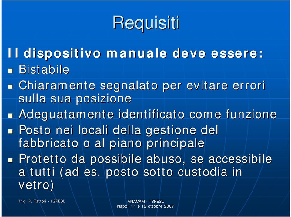 Posto nei locali della gestione del fabbricato o al piano principale Protetto