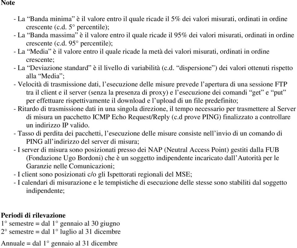 valori ottenuti rispetto alla Media ; - Velocità di trasmissione dati, l esecuzione delle misure prevede l apertura di una sessione FTP tra il client e il server (senza la presenza di proxy) e l