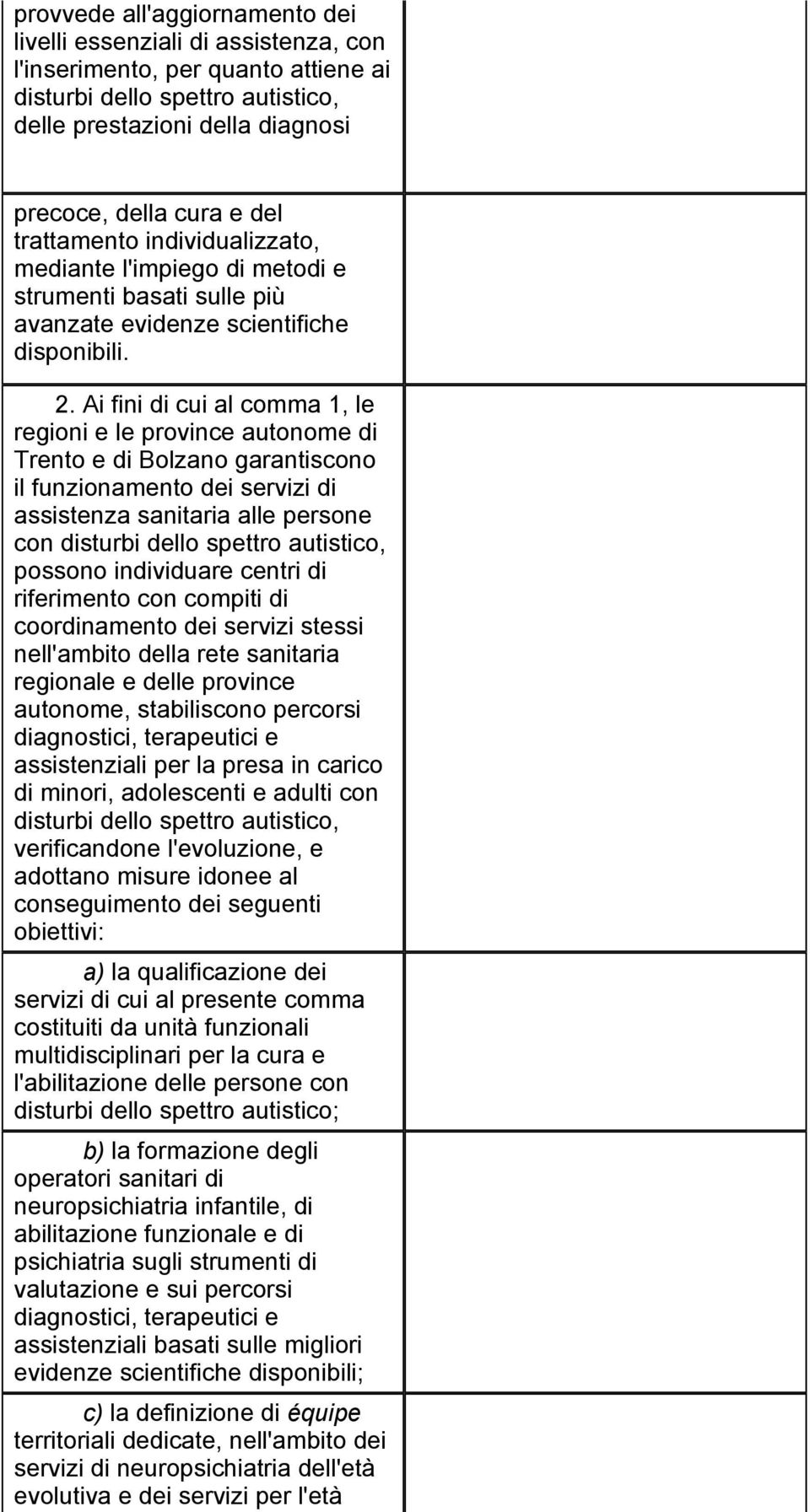 Ai fini di cui al comma 1, le regioni e le province autonome di Trento e di Bolzano garantiscono il funzionamento dei servizi di assistenza sanitaria alle persone con disturbi dello spettro