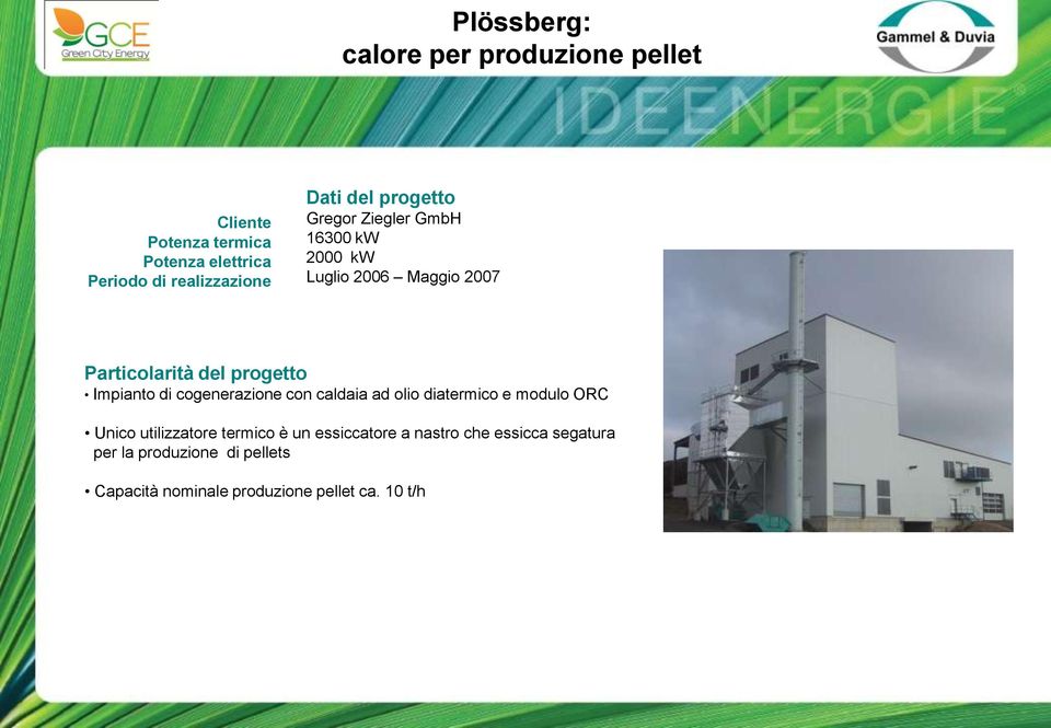 Impianto di cogenerazione con caldaia ad olio diatermico e modulo ORC Unico utilizzatore termico è un