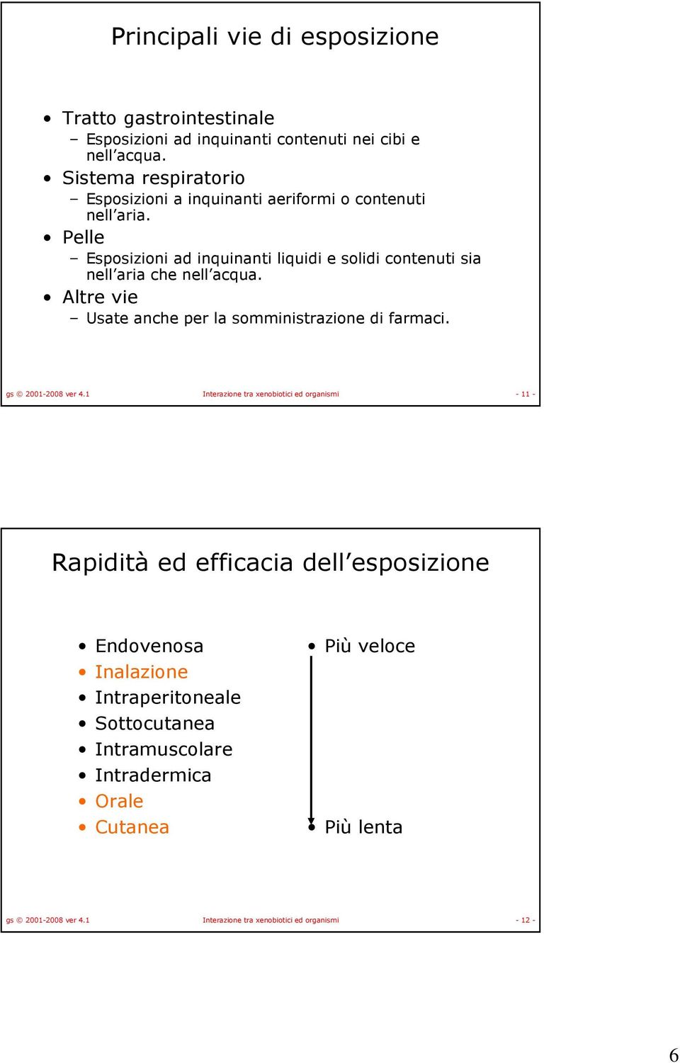 Pelle Esposizioni ad inquinanti liquidi e solidi contenuti sia nell aria che nell acqua. Altre vie Usate anche per la somministrazione di farmaci.