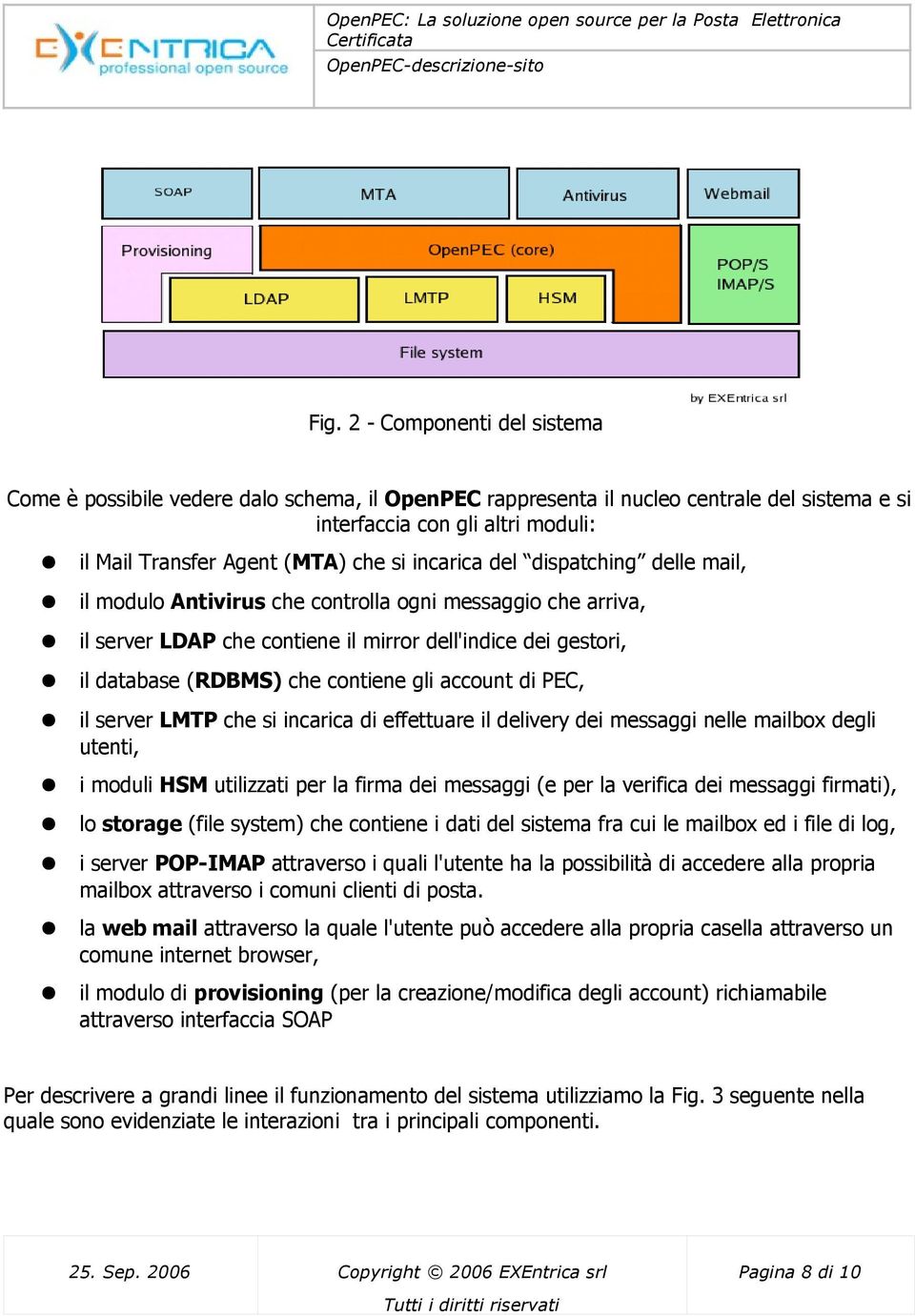 account di PEC, il server LMTP che si incarica di effettuare il delivery dei messaggi nelle mailbox degli utenti, i moduli HSM utilizzati per la firma dei messaggi (e per la verifica dei messaggi