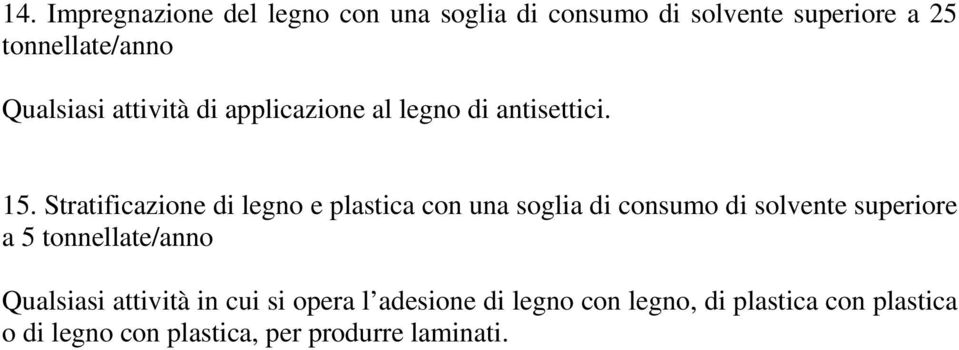 Stratificazione di legno e plastica con una soglia di solvente superiore a 5 tonnellate/anno