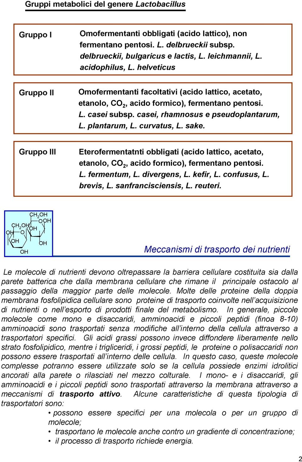 plantarum, L. curvatus, L. sake. Gruppo III Eterofermentatnti obbligati (acido lattico, acetato, etanolo, CO 2, acido formico), fermentano pentosi. L. fermentum, L. divergens, L. kefir, L.