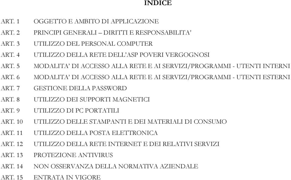 ALLA RETE E AI SERVIZI/PROGRAMMI - UTENTI INTERNI MODALITA DI ACCESSO ALLA RETE E AI SERVIZI/PROGRAMMI - UTENTI ESTERNI GESTIONE DELLA PASSWORD UTILIZZO DEI SUPPORTI MAGNETICI