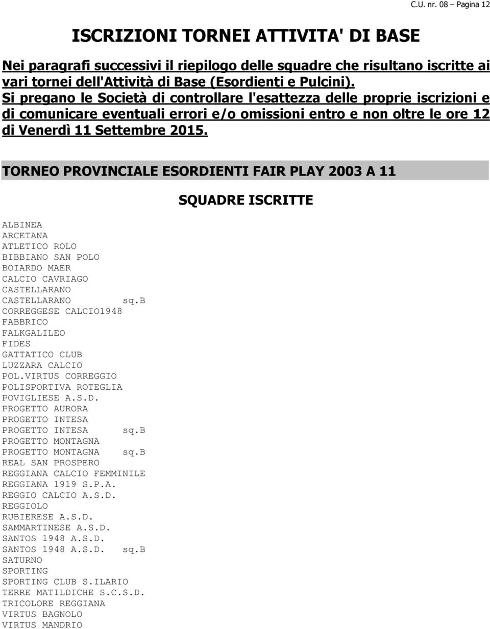 TORNEO PROVINCIALE ESORDIENTI FAIR PLAY 2003 A 11 ALBINEA ARCETANA ATLETICO ROLO BIBBIANO SAN POLO BOIARDO MAER CALCIO CAVRIAGO CASTELLARANO CASTELLARANO sq.