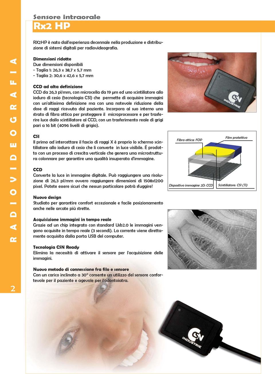 microcella da 19 μm ed uno scintillatore allo ioduro di cesio (tecnologia CSI) che permette di acquisire immagini con un'altissima definizione ma con una notevole riduzione della dose di raggi