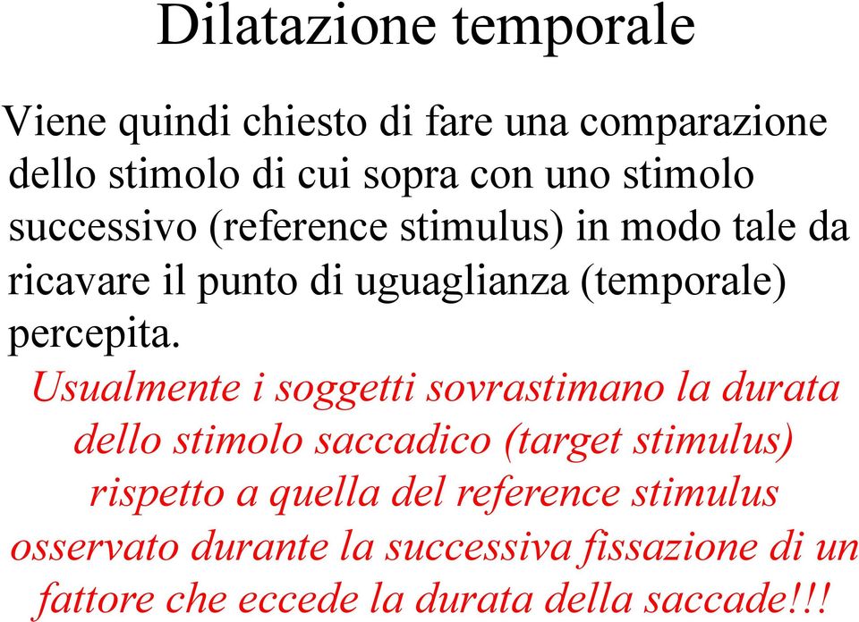 Usualmente i soggetti sovrastimano la durata dello stimolo saccadico (target stimulus) rispetto a