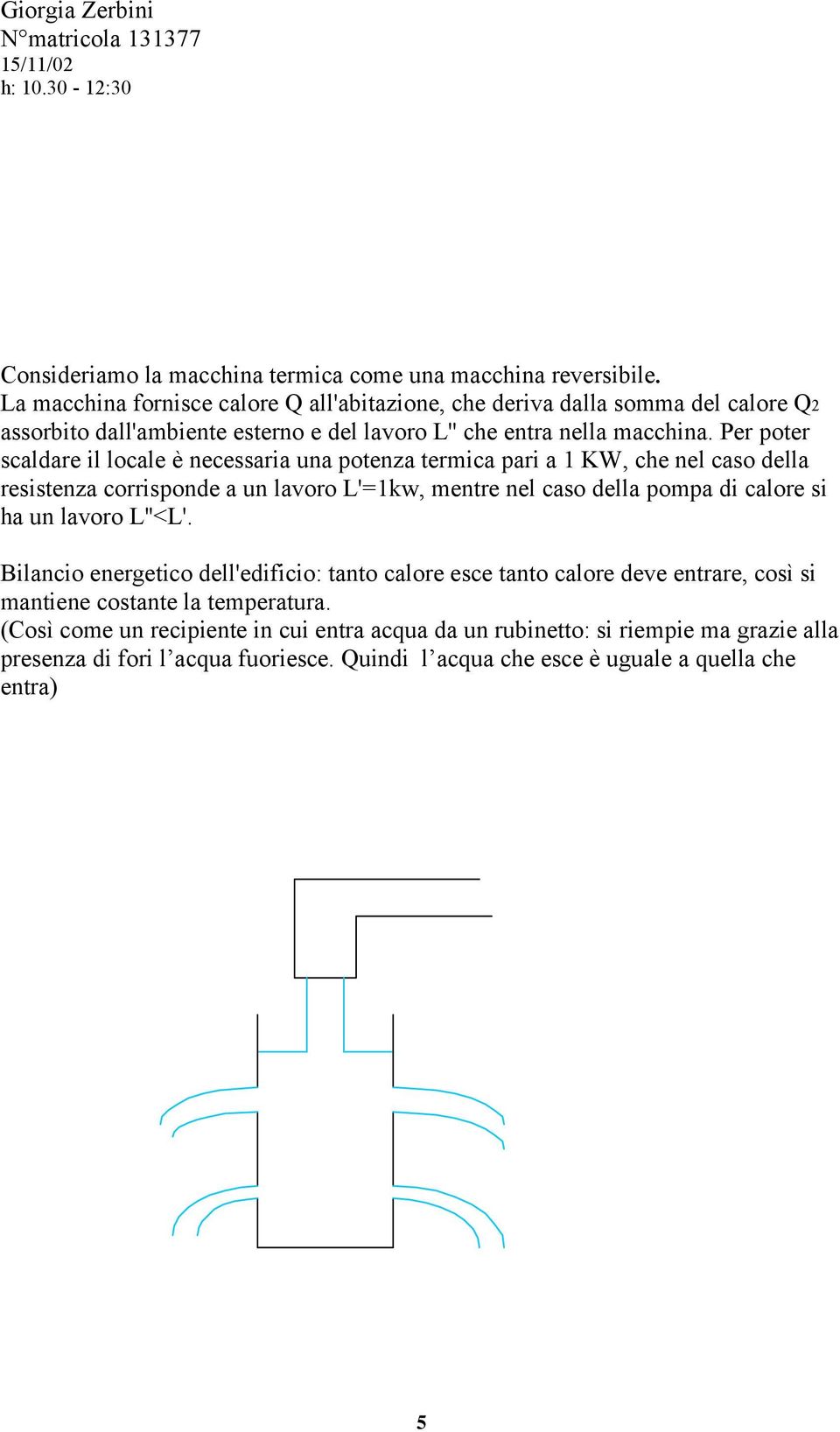 Per poter scaldare il locale è necessaria una potenza termica pari a 1 KW, che nel caso della resistenza corrisponde a un lavoro L'=1kw, mentre nel caso della pompa di calore si