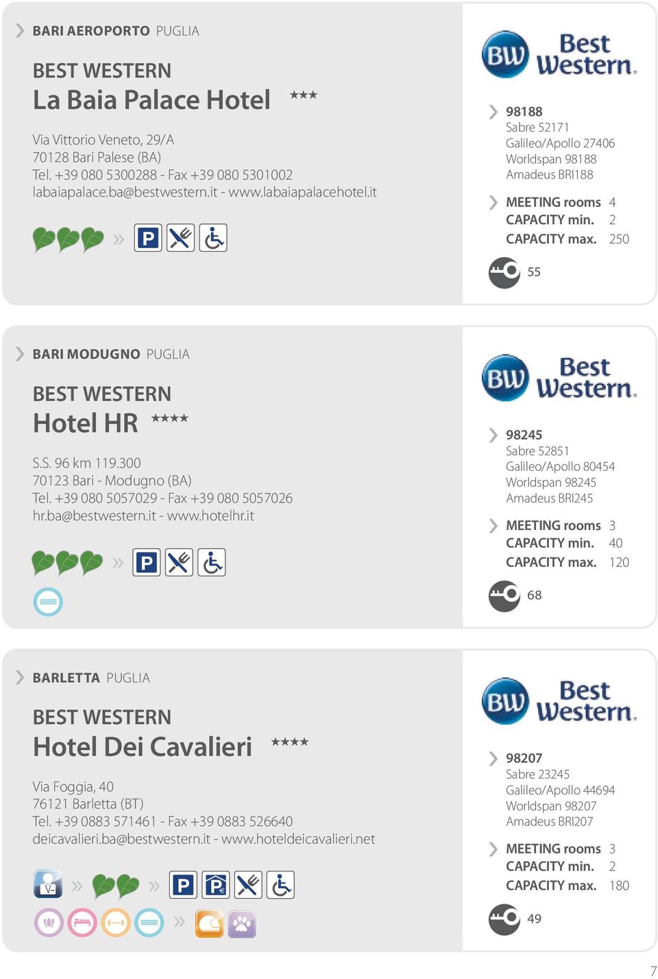 300 70123 Bari - Modugno (BA) Tel. +39 080 5057029 - Fax +39 080 5057026 hr.ba@bestwestern.it - www.hotelhr.