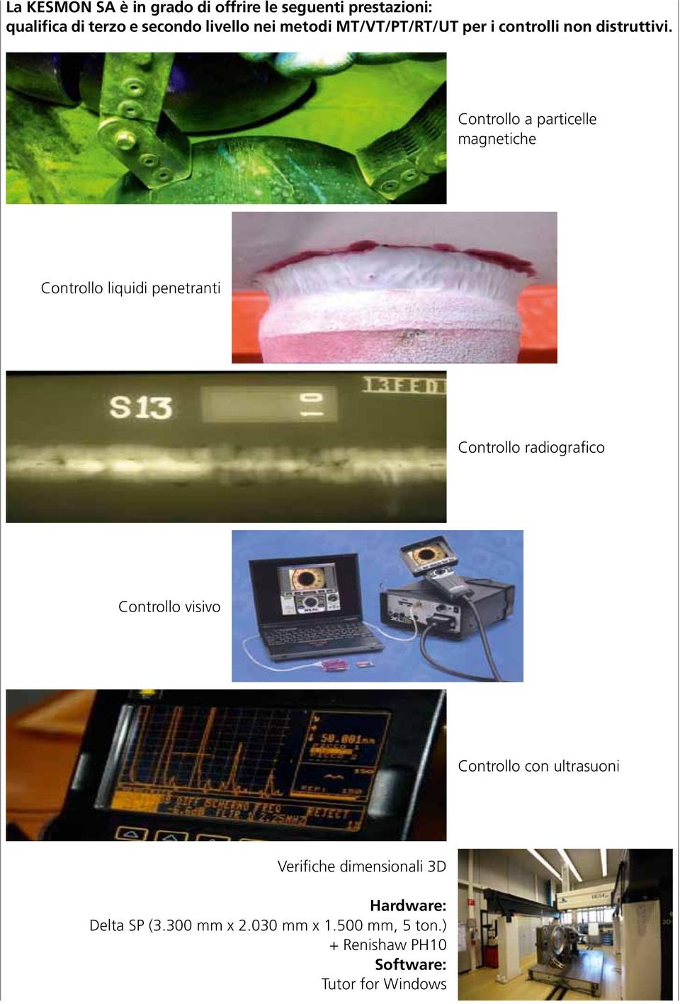 Controllo a particelle magnetiche Controllo liquidi penetranti Controllo radiografico Controllo visivo