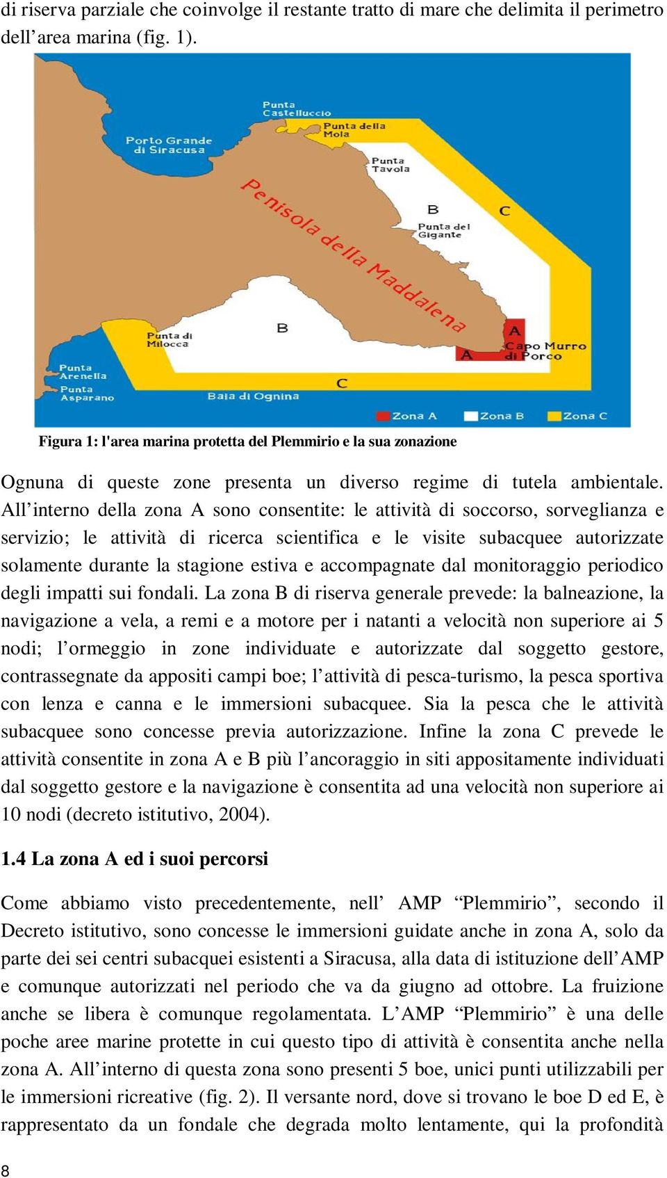 All interno della zona A sono consentite: le attività di soccorso, sorveglianza e servizio; le attività di ricerca scientifica e le visite subacquee autorizzate solamente durante la stagione estiva e