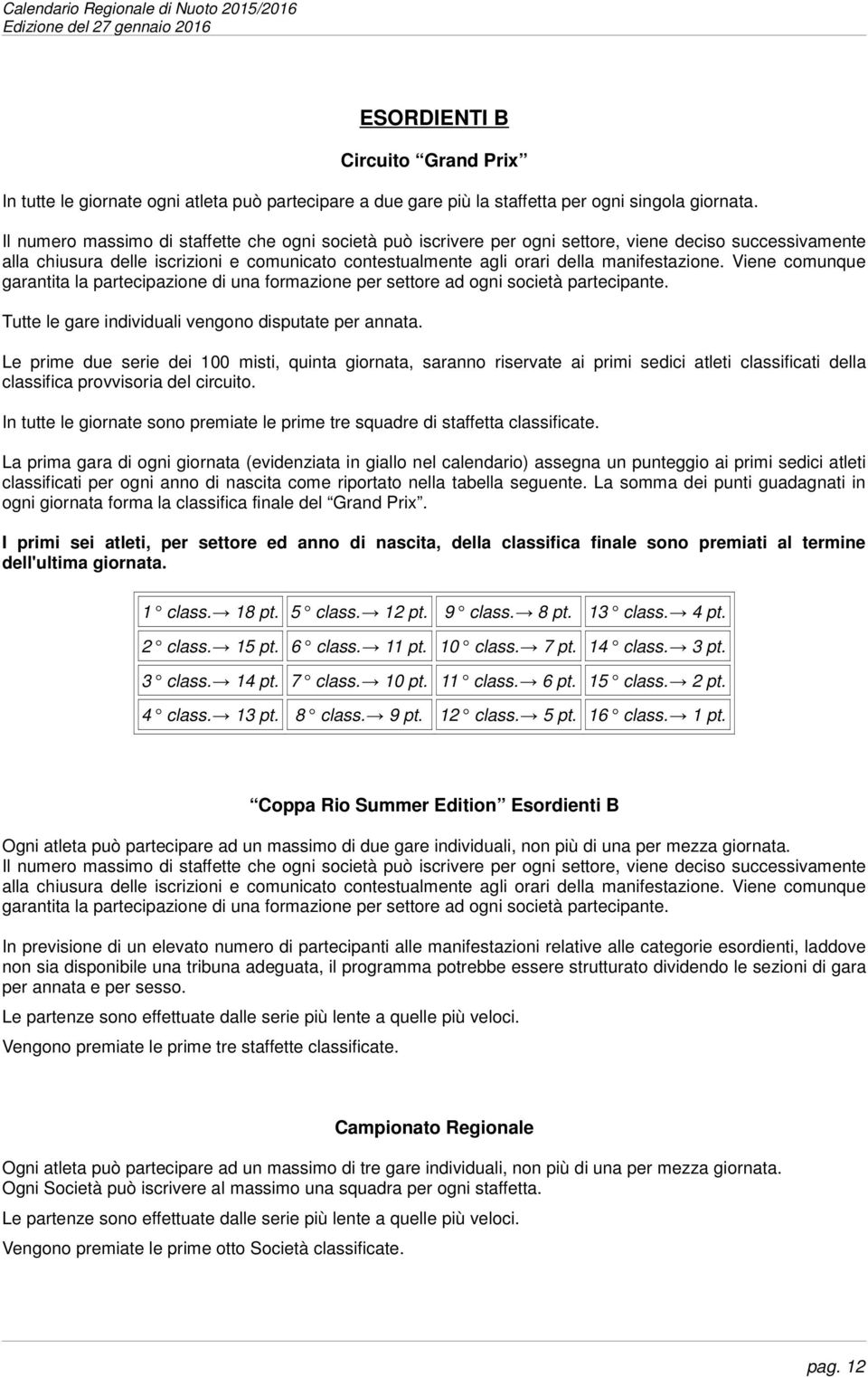 manifestazione. Viene comunque garantita la partecipazione di una formazione per settore ad ogni società partecipante. Tutte le gare individuali vengono disputate per annata.