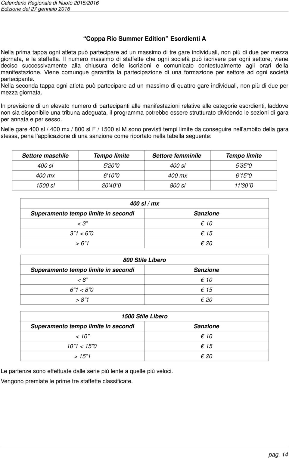 manifestazione. Viene comunque garantita la partecipazione di una formazione per settore ad ogni società partecipante.