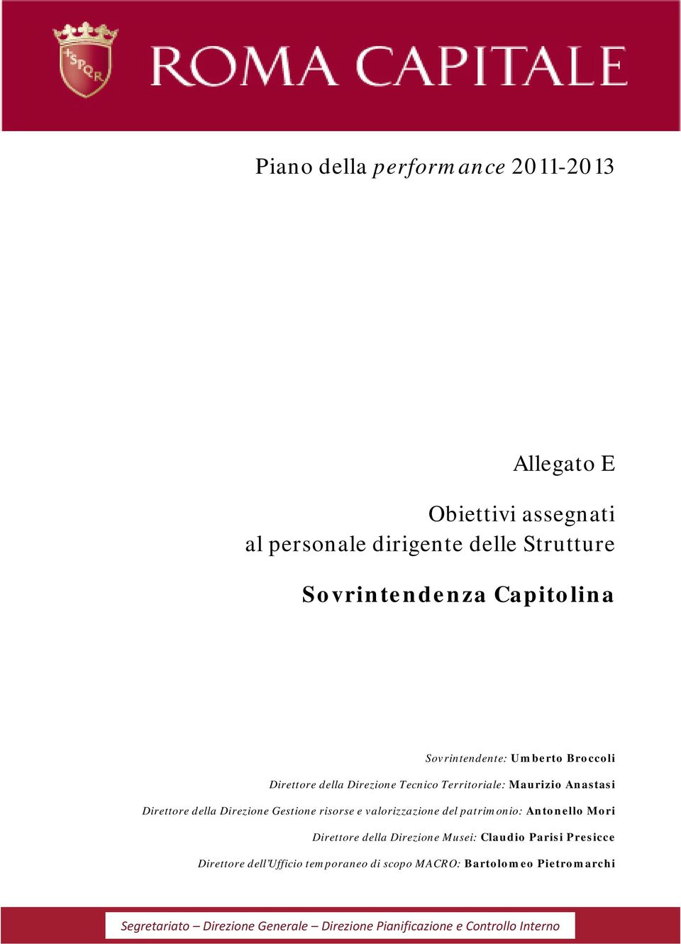 Gestione risorse e del patrimonio: Antonello Mori Direttore della Direzione Musei: Claudio Parisi Presicce Direttore dell