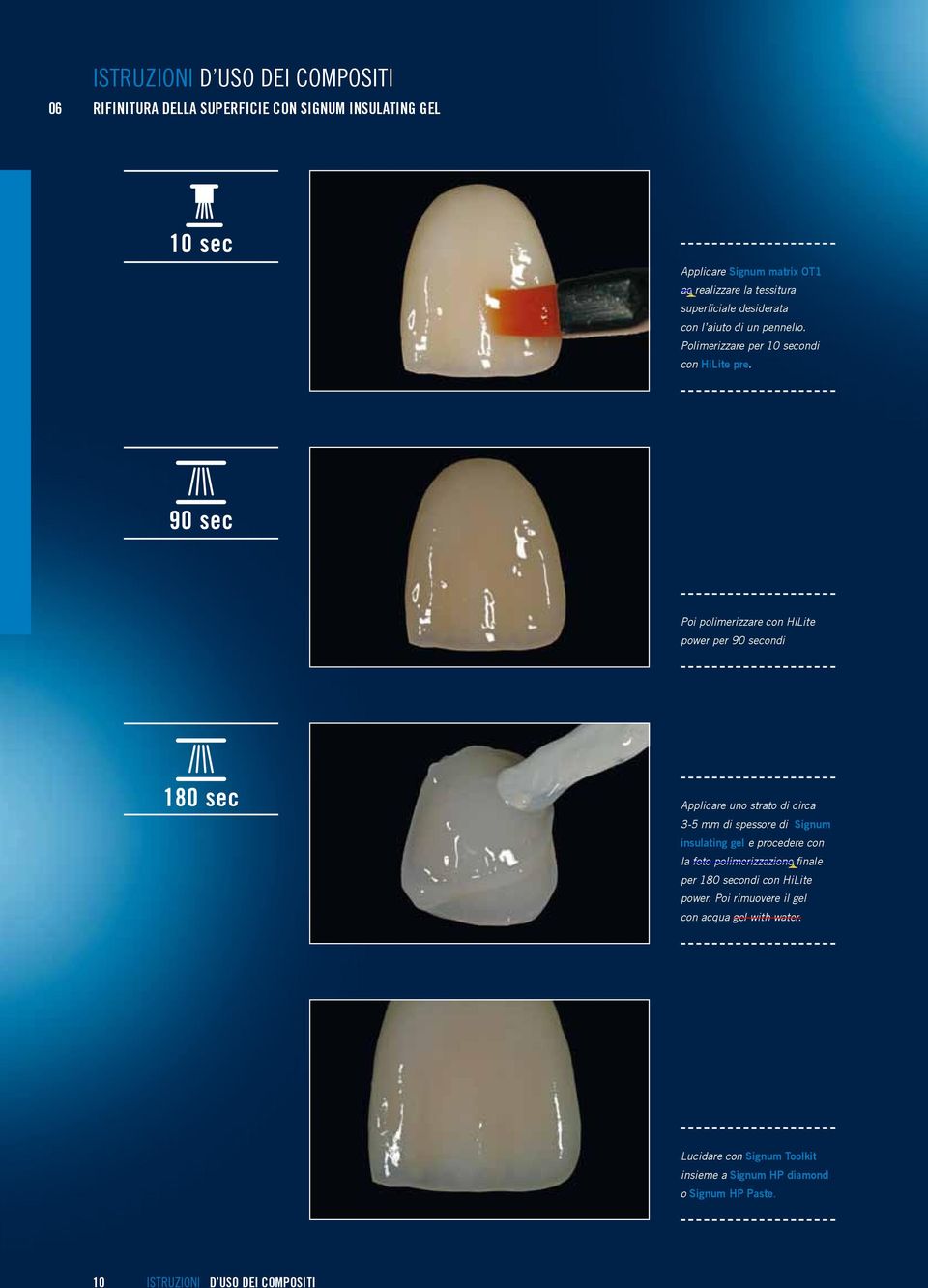 Poi polimerizzare con HiLite power per 90 secondi Applicare uno strato di circa 3-5 mm di spessore di Signum insulating gel e procedere con la foto