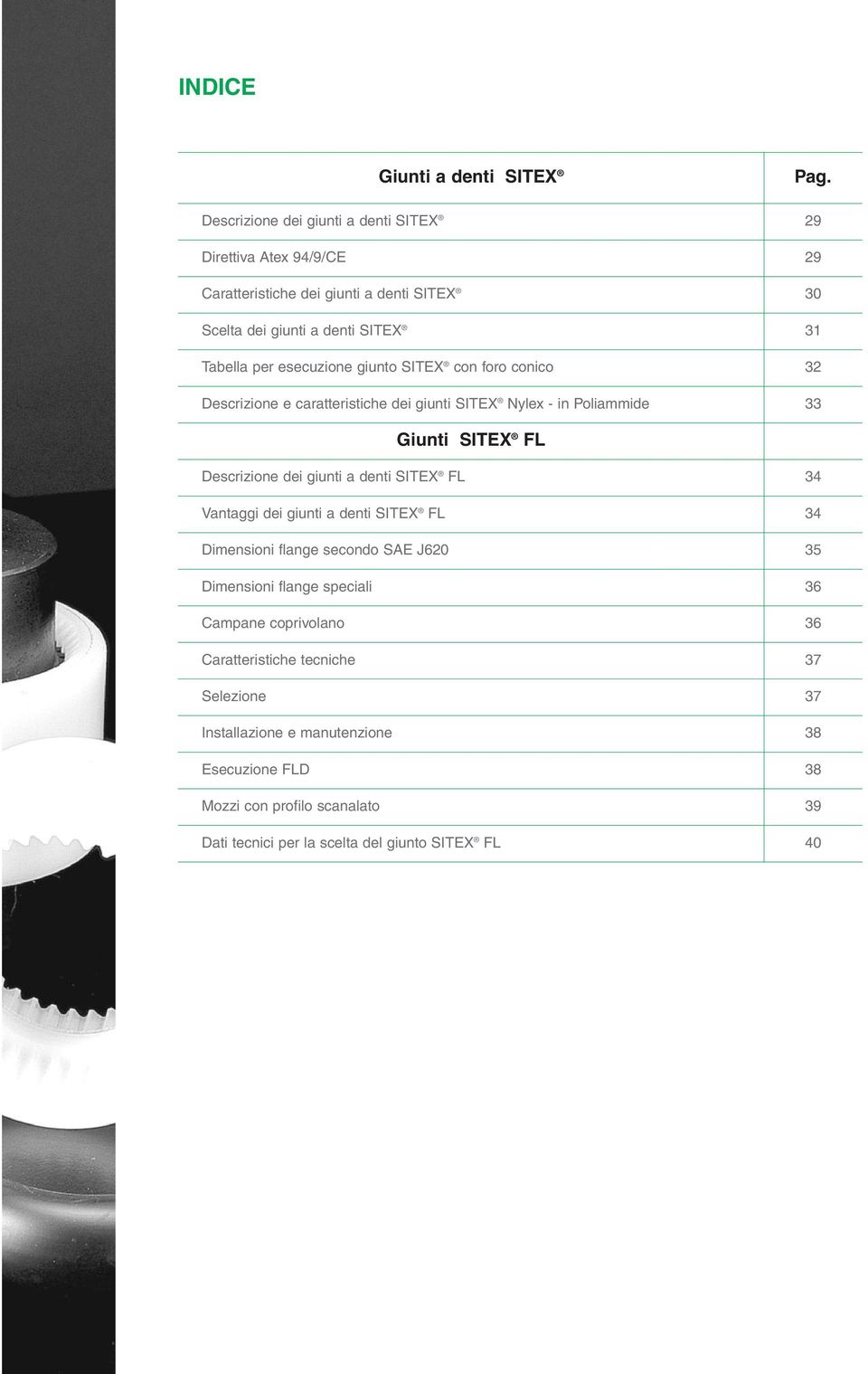 esecuzione giunto SITEX con foro conico 32 escrizione e caratteristiche dei giunti SITEX Nylex - in Poliammide 33 Giunti SITEX F escrizione dei giunti a denti