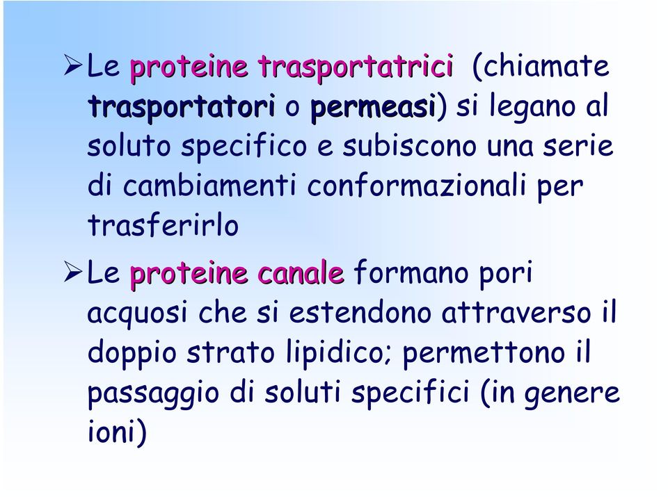 proteine canale proteine canale formano pori acquosi che si estendono attraverso il