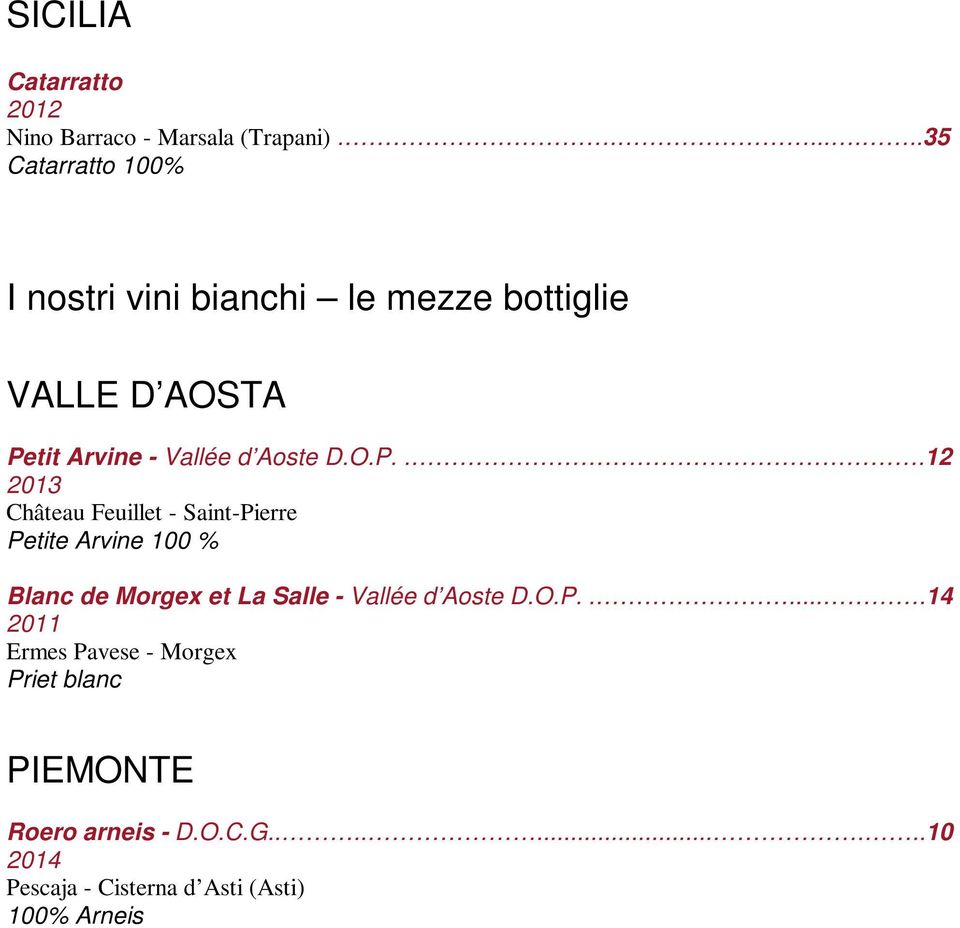 O.P...12 Château Feuillet - Saint-Pierre Petite Arvine 100 % Blanc de Morgex et La Salle - Vallée d