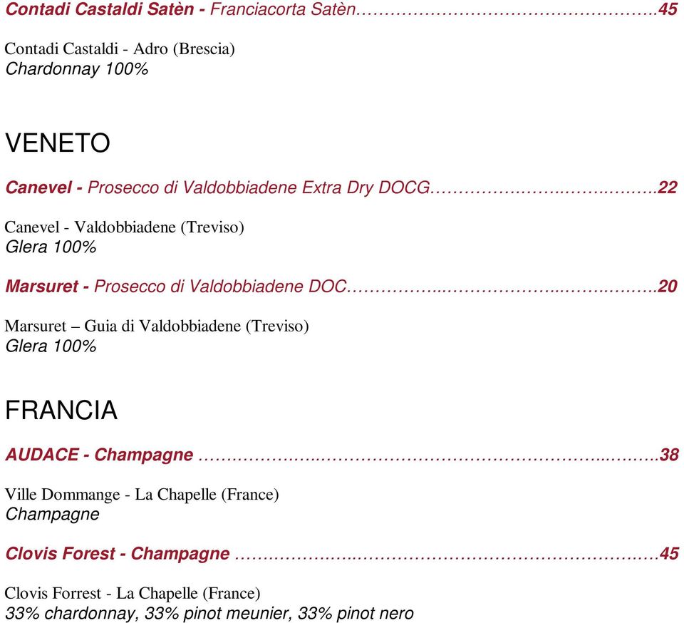 .......22 Canevel - Valdobbiadene (Treviso) Glera 100% Marsuret - Prosecco di Valdobbiadene DOC.