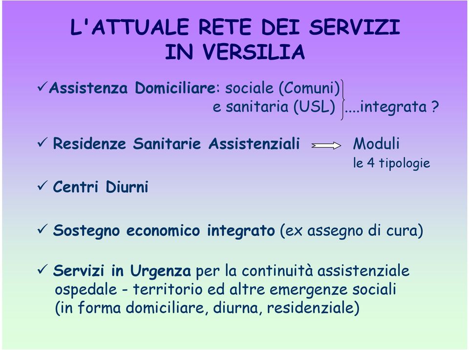 Residenze Sanitarie Assistenziali Centri Diurni Moduli le 4 tipologie Sostegno economico