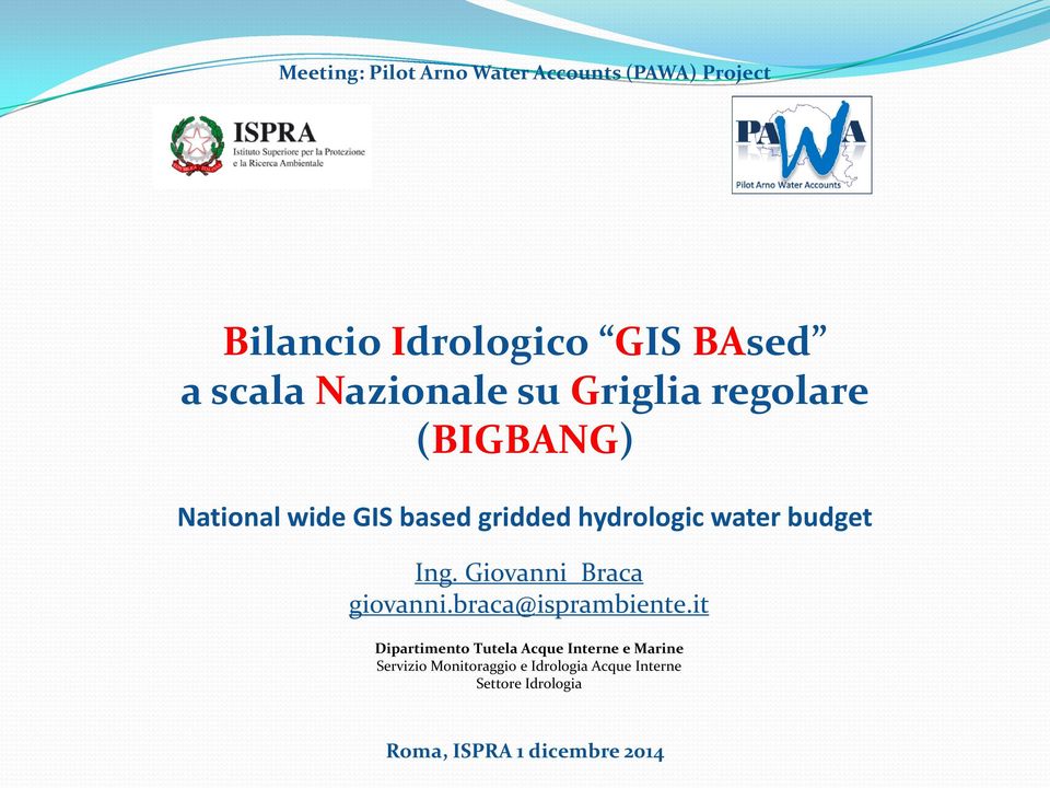 budget Ing. Giovanni Braca giovanni.braca@isprambiente.