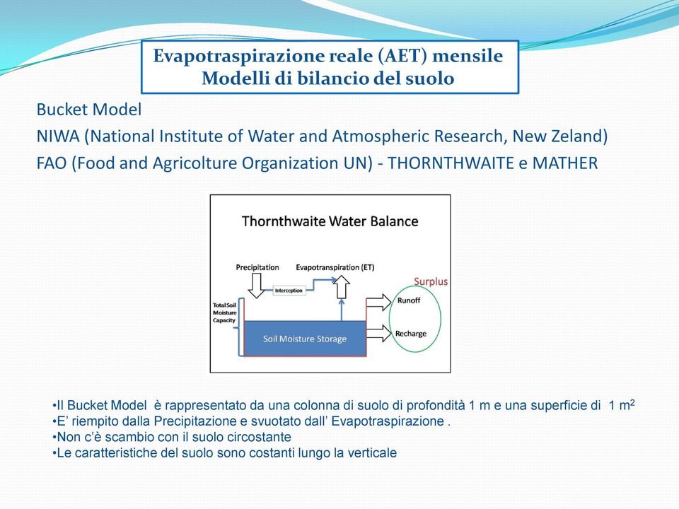 rappresentato da una colonna di suolo di profondità 1 m e una superficie di 1 m 2 E riempito dalla Precipitazione e