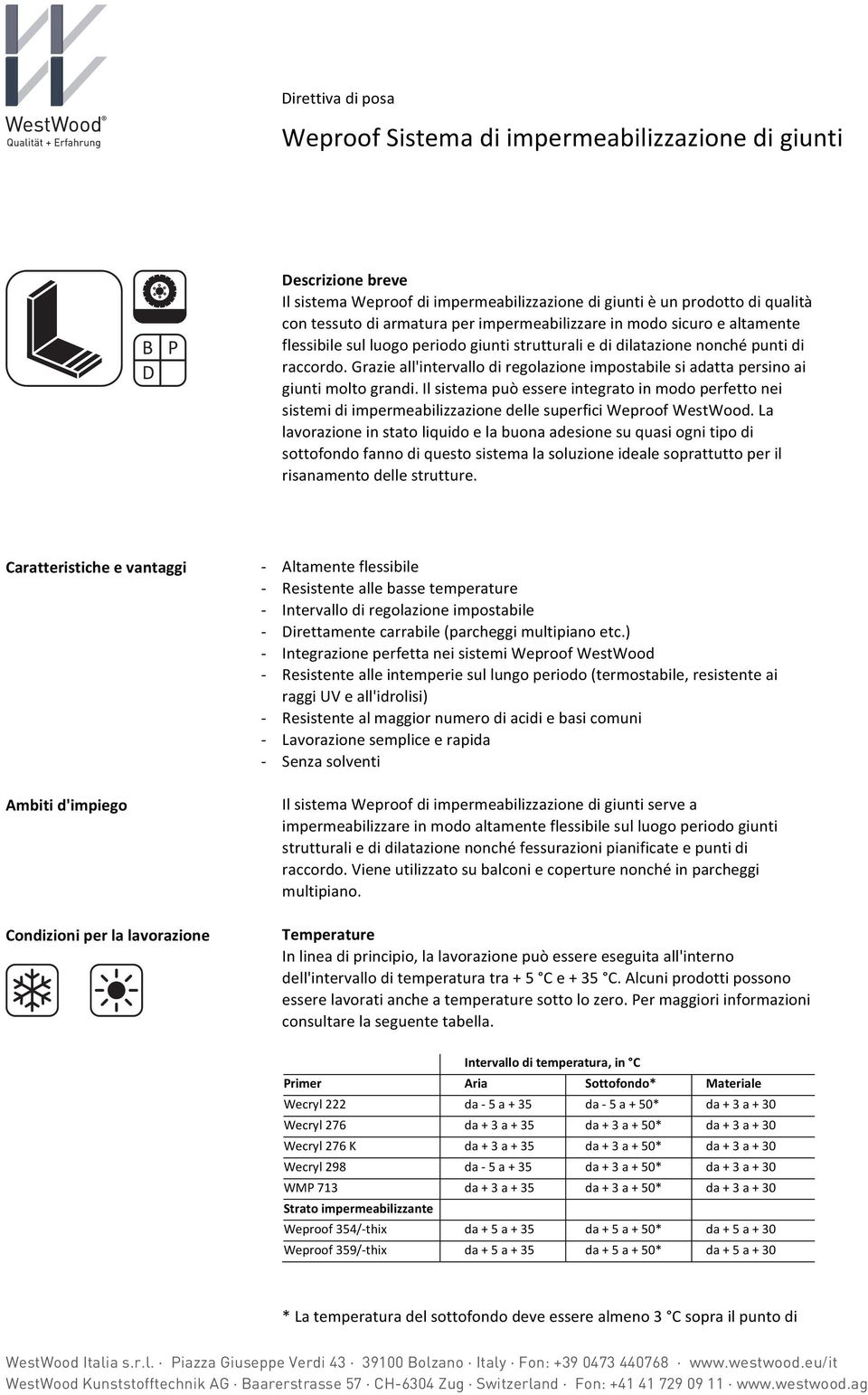 Il sistema può essere integrato in modo perfetto nei sistemi di impermeabilizzazione delle superfici Weproof WestWood.