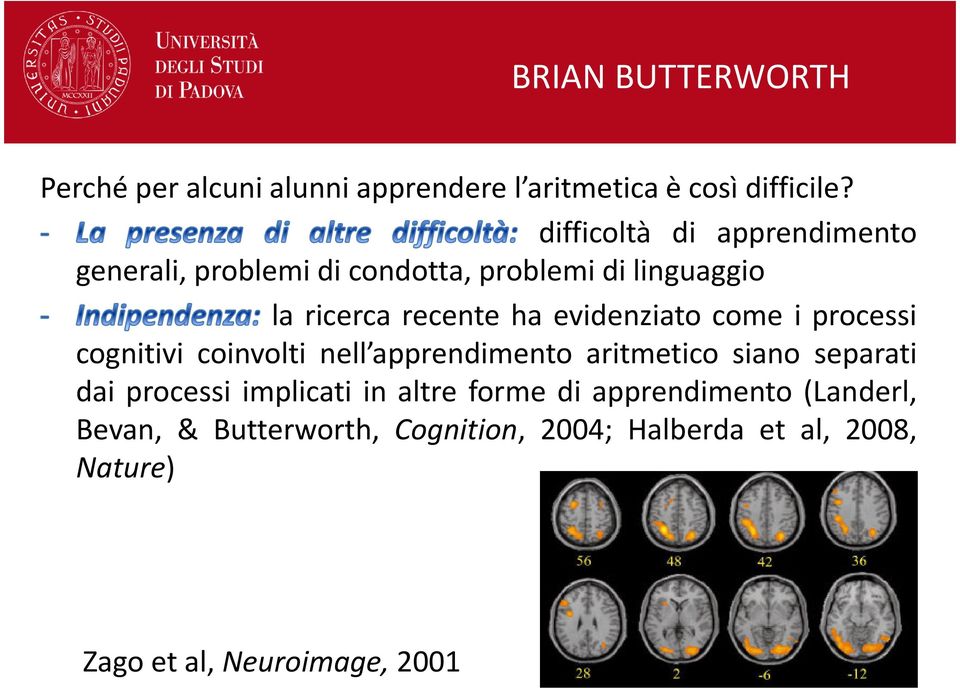 evidenziato come i processi cognitivi coinvolti nell apprendimento aritmetico siano separati dai processi