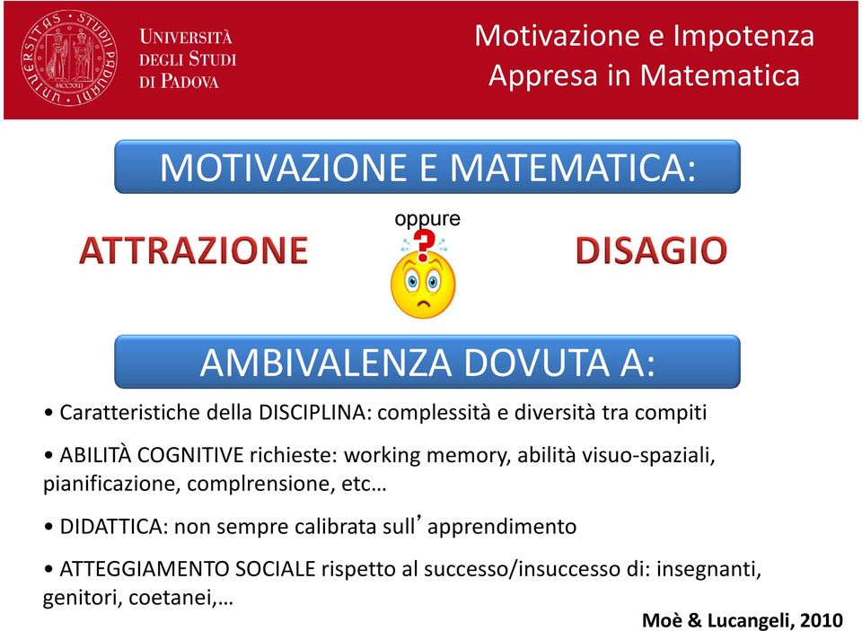 memory, abilità visuo-spaziali, pianificazione, complrensione, etc DIDATTICA: non sempre calibrata sull