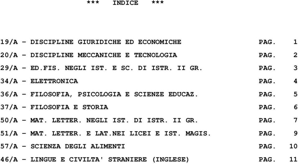 4 36/A - FILOSOFIA, PSICOLOGIA E SCIENZE EDUCAZ. PAG. 5 37/A - FILOSOFIA E STORIA PAG. 6 50/A - MAT. LETTER. NEGLI IST.