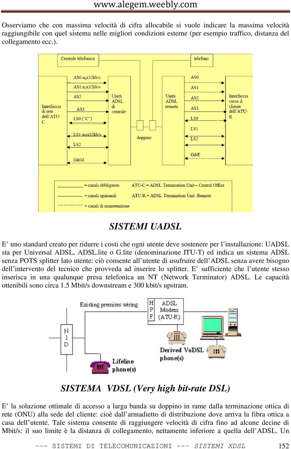 lite (denominazione ITU-T) ed indica un sistema ADSL senza POTS splitter lato utente: ciò consente all utente di usufruire dell ADSL senza avere bisogno dell intervento del tecnico che provveda ad