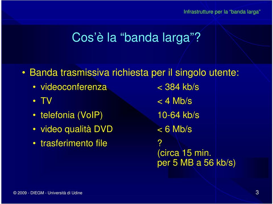 videoconferenza TV telefonia (VoIP) video qualità DVD < 384 kb/s