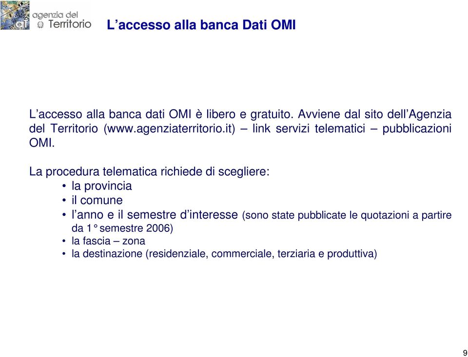 it) link servizi telematici pubblicazioni OMI.
