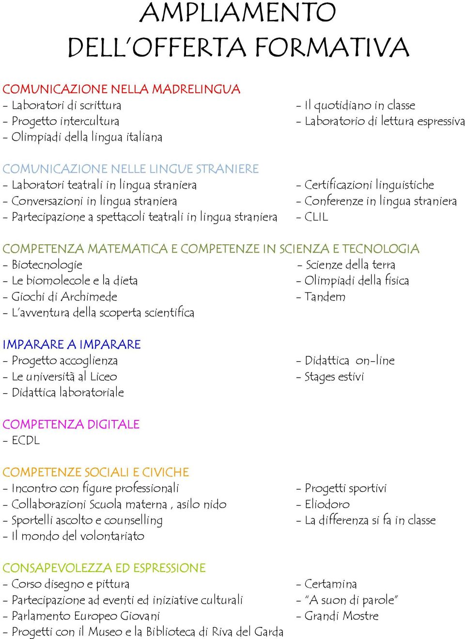 Partecipazione a spettacoli teatrali in lingua straniera - CLIL COMPETENZA MATEMATICA E COMPETENZE IN SCIENZA E TECNOLOGIA - Biotecnologie - Scienze della terra - Le biomolecole e la dieta -