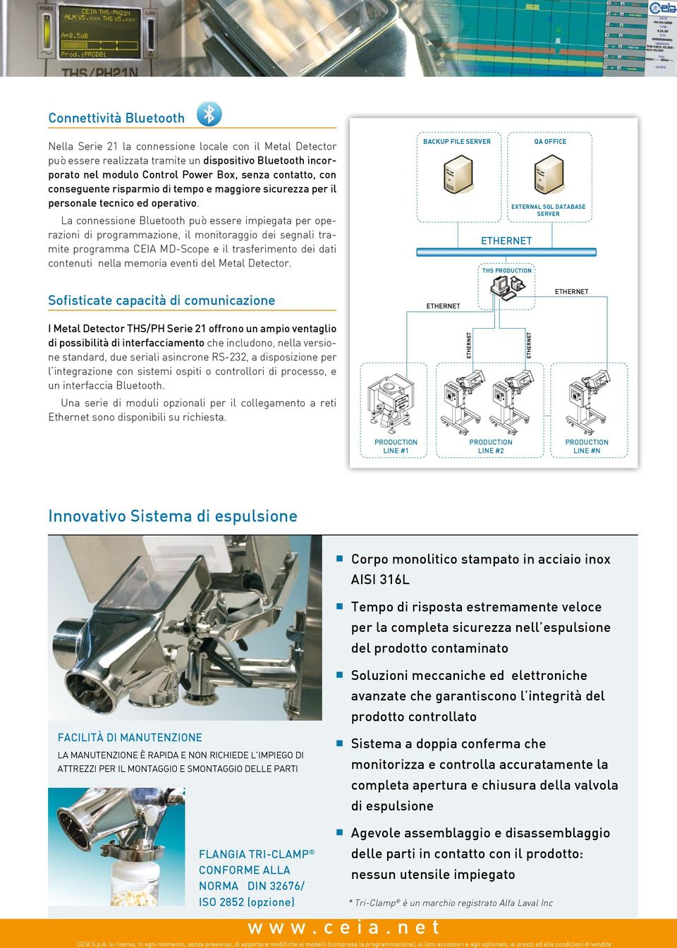 La connessione Bluetooth può essere impiegata per operazioni di programmazione, il monitoraggio dei segnali tramite programma CEIA MD-Scope e il trasferimento dei dati contenuti nella memoria eventi