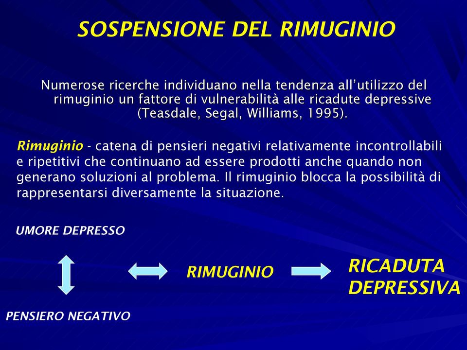 Rimuginio - catena di pensieri negativi relativamente incontrollabili e ripetitivi che continuano ad essere prodotti anche