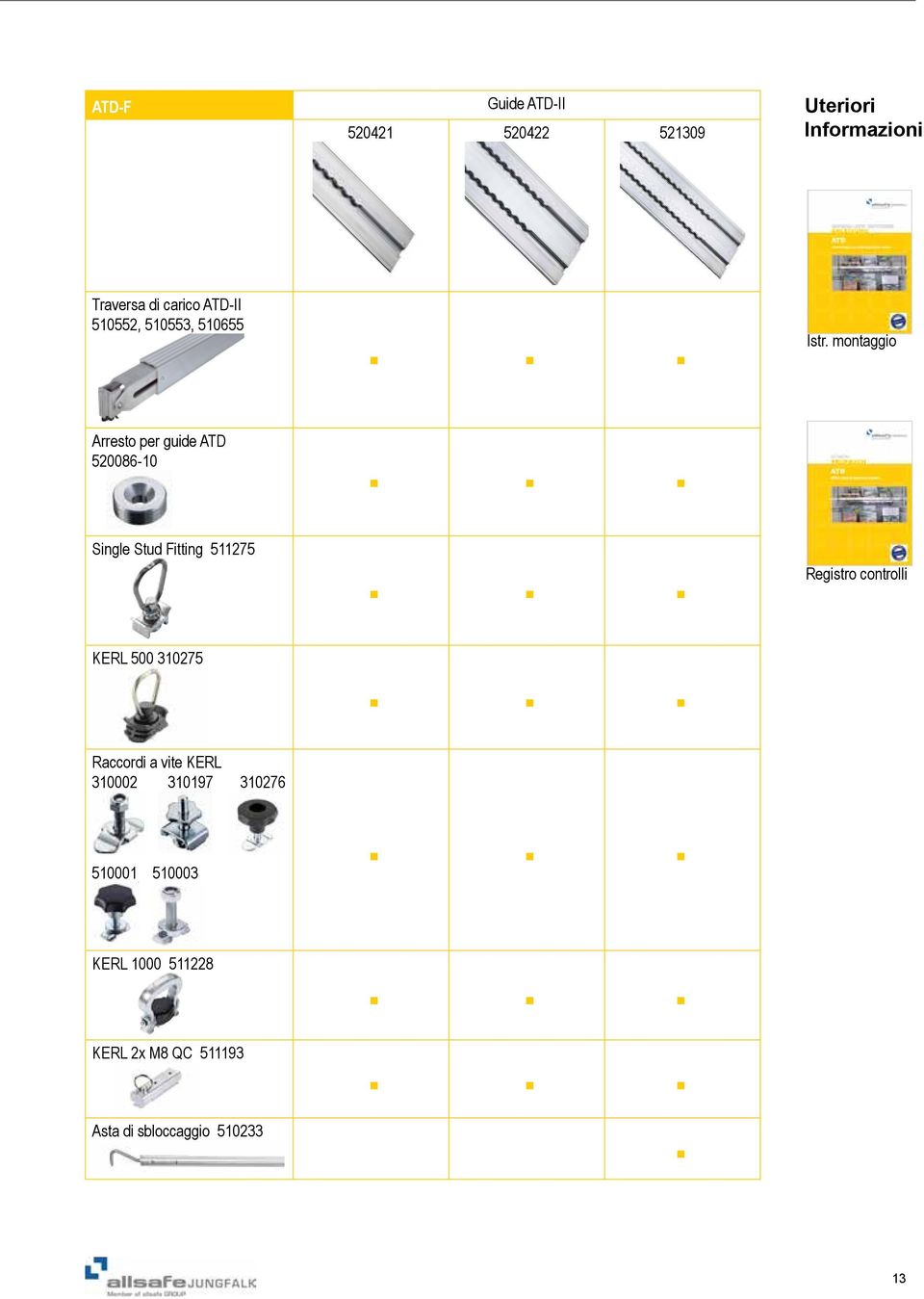 montaggio Arresto per guide ATD 520086-10 Single Stud Fitting 511275 Registro