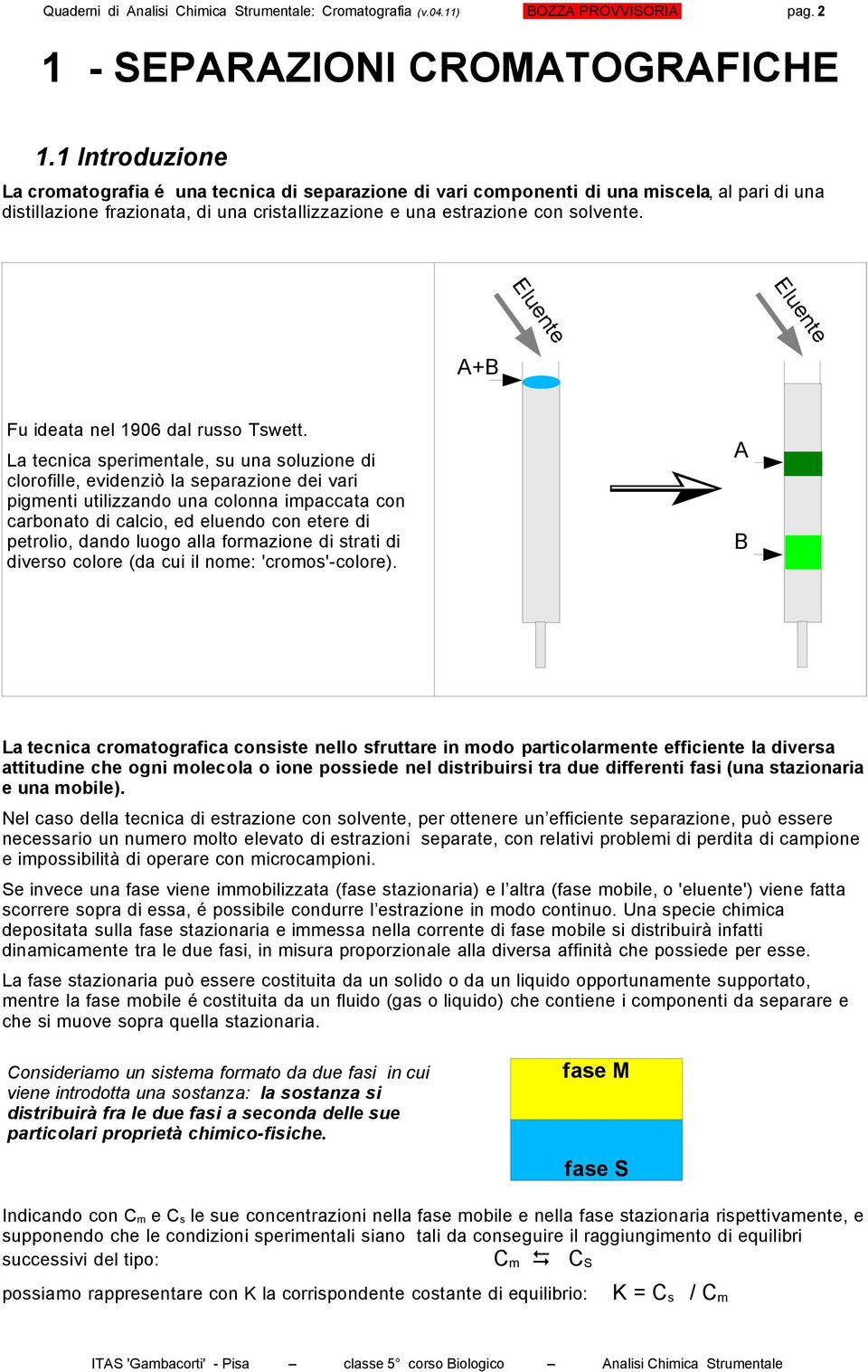 Eluente Eluente +B Fu ideata nel 1906 dal russo Tswett.