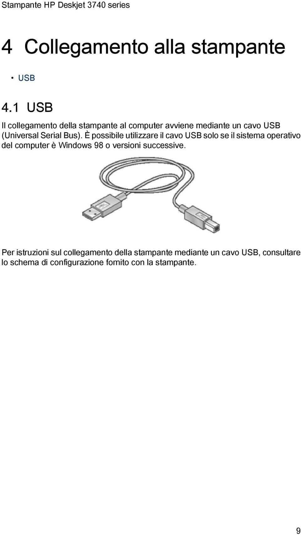 Bus). È possibile utilizzare il cavo USB solo se il sistema operativo del computer è Windows 98