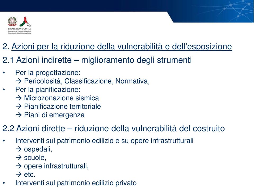 pianificazione: Microzonazione sismica Pianificazione territoriale Piani di emergenza 2.