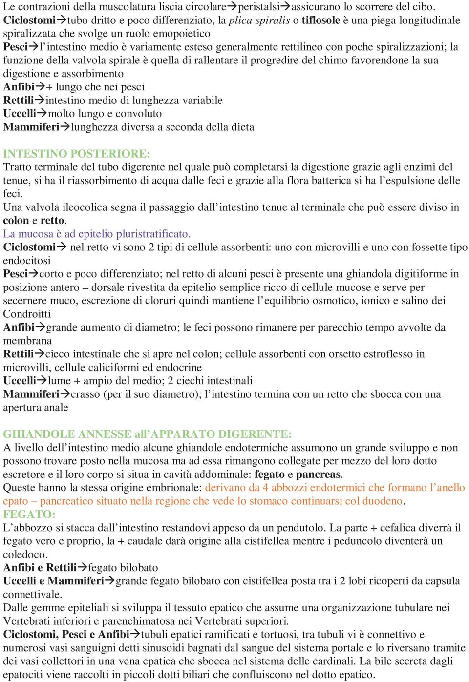 generalmente rettilineo con poche spiralizzazioni; la funzione della valvola spirale è quella di rallentare il progredire del chimo favorendone la sua digestione e assorbimento Anfibi + lungo che nei