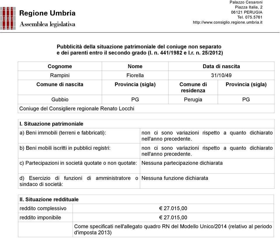 quotate o non quotate: Nessuna partecipazione dichiarata Nessuna