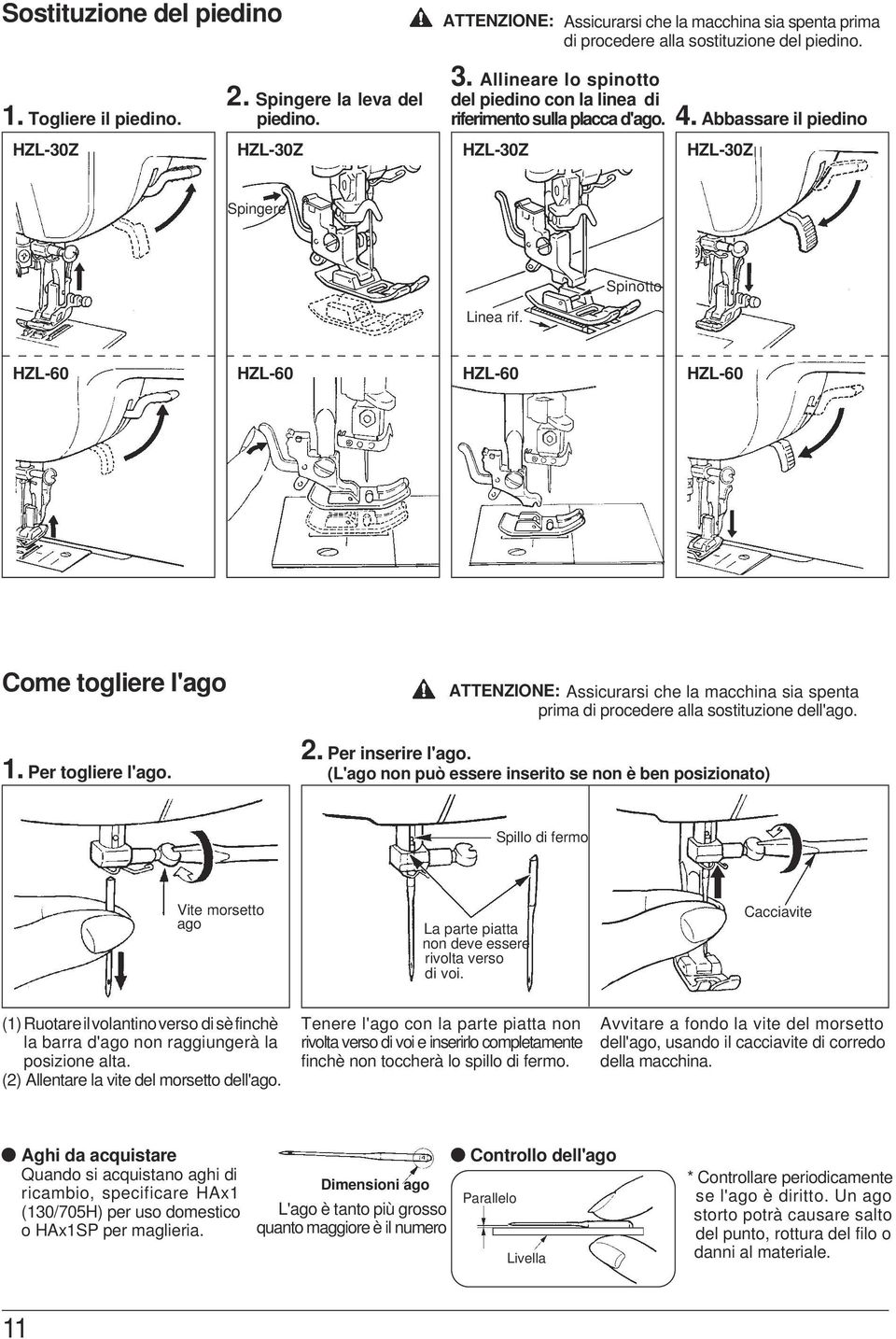 ATTENZIONE: Assicurarsi che la macchina sia spenta prima di procedere alla sostituzione dell'ago. 2. Per inserire l'ago.