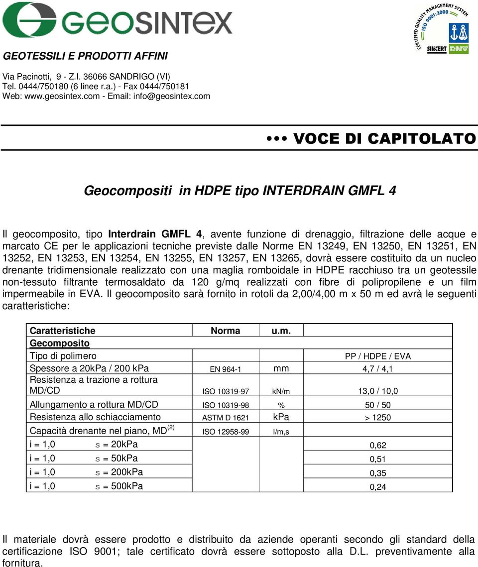 polipropilene e un film impermeabile in EVA.