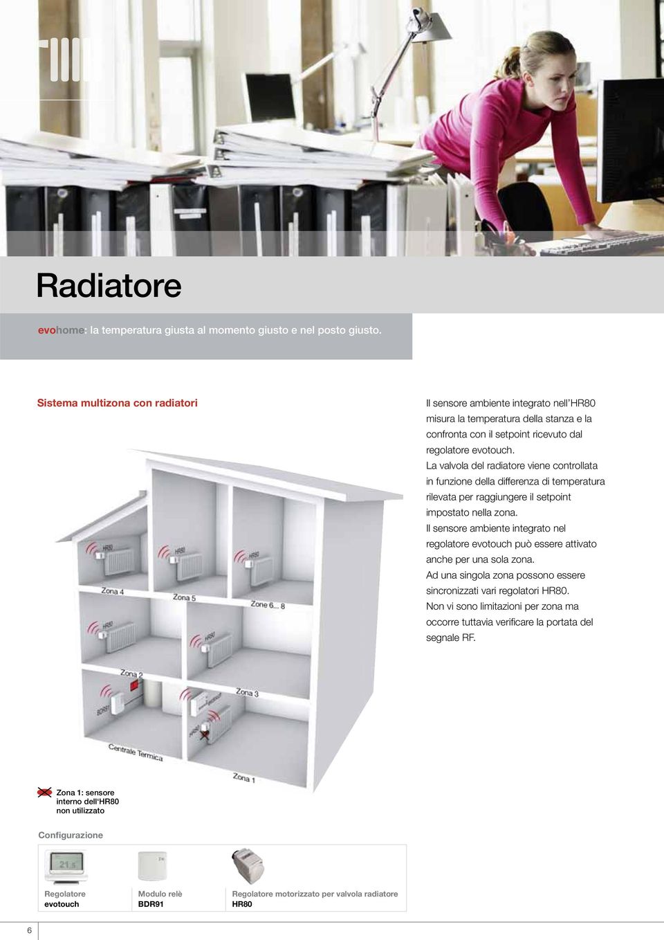 La valvola del radiatore viene controllata in funzione della differenza di temperatura rilevata per raggiungere il setpoint impostato nella zona.