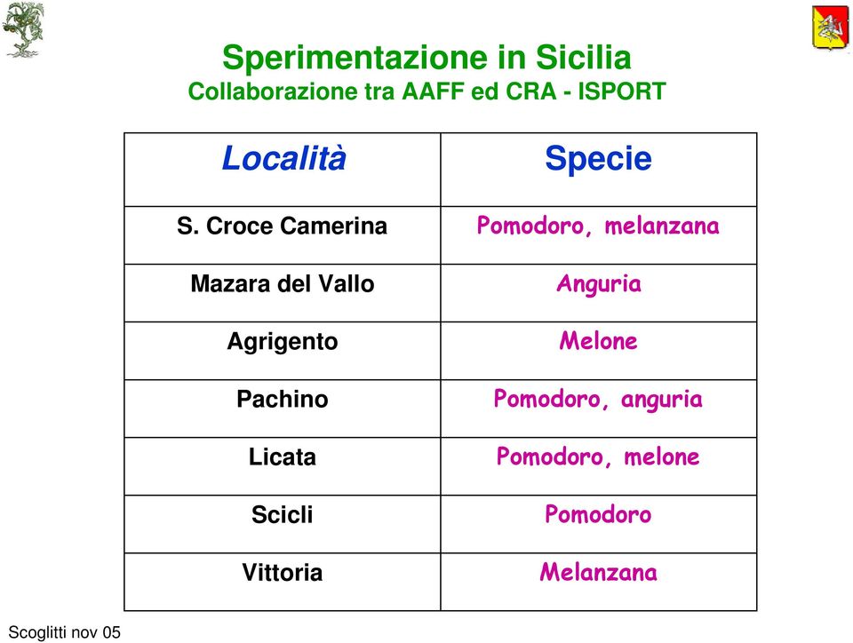 Croce Camerina Pomodoro, melanzana Mazara del Vallo Agrigento